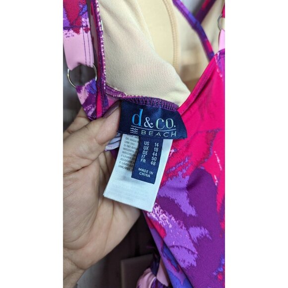 D & Co. Beach Swimsuit One Piece Size 14 Red Purple Swim Pool - Picture 14 of 16